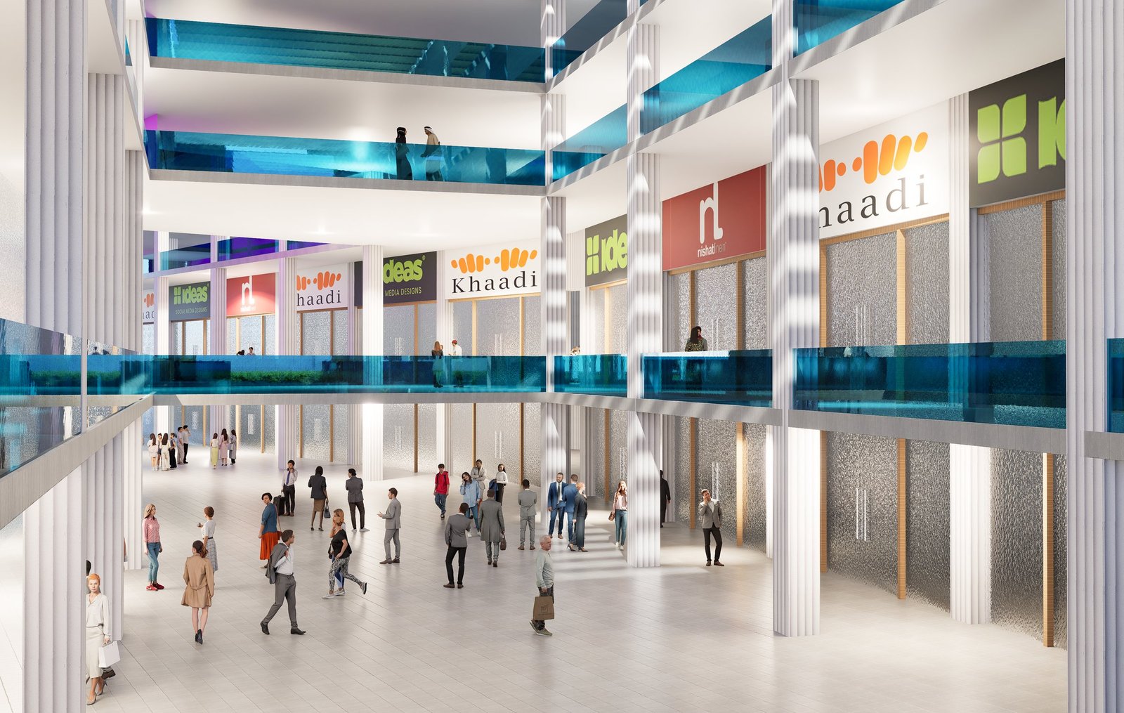 Retail Integration — the retail atrium with glass-fronted gallery levels