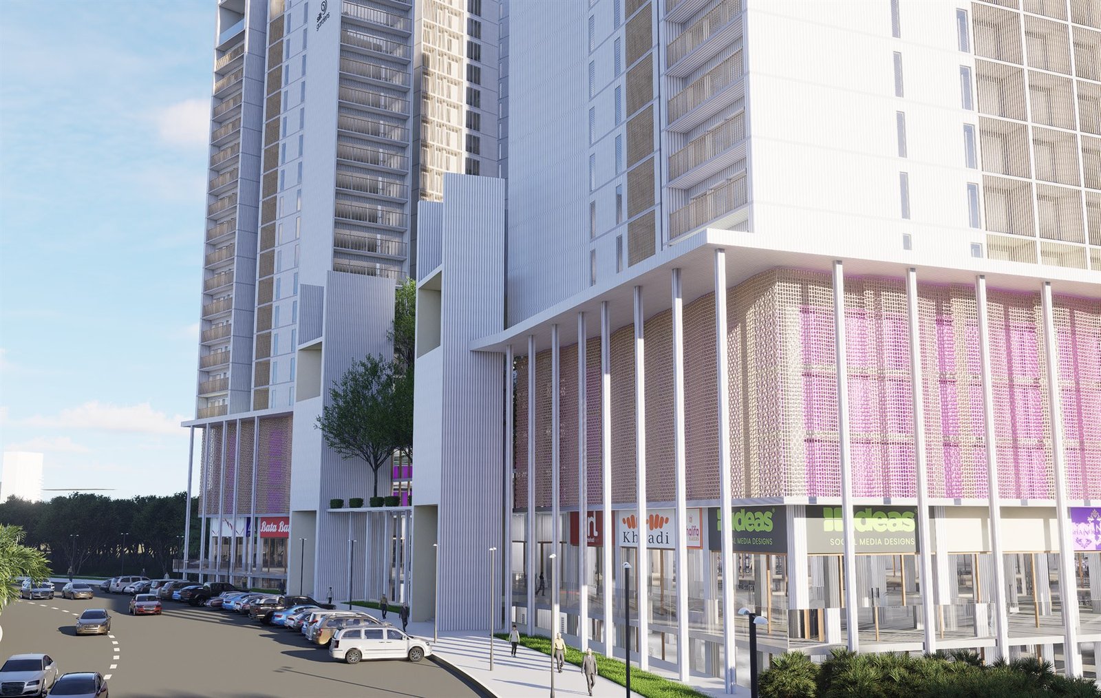 The Palms residential tower and retail promenade at Silk Gardens